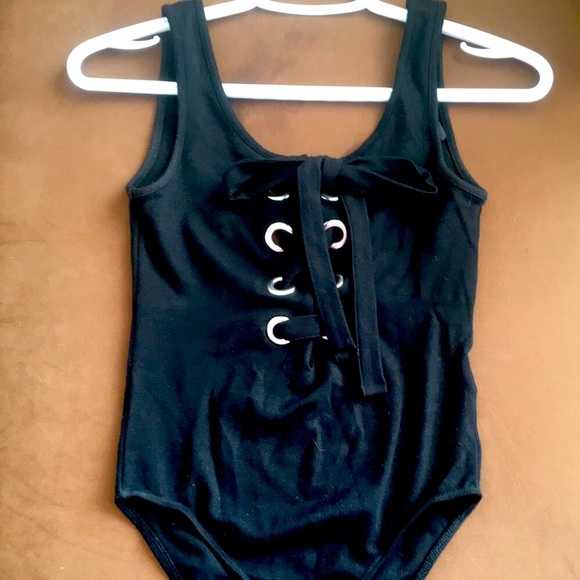 Topshop Black Lace-Up Body Suit - NWOT - Picture 3 of 9